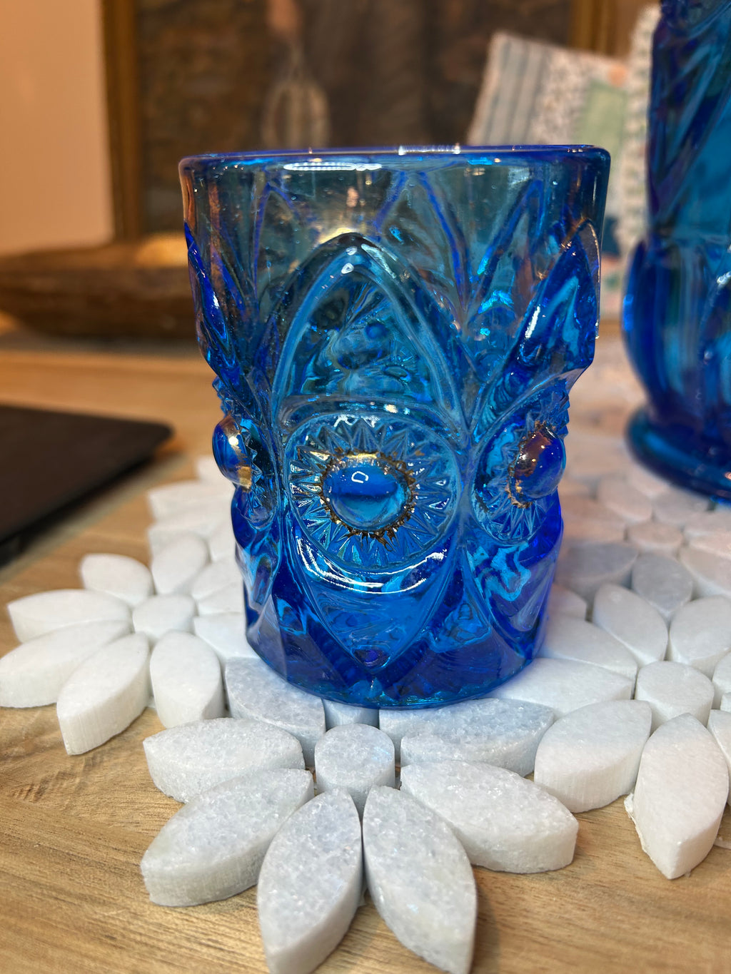 Five-Piece EAPG Blue Glassware Set-Antique