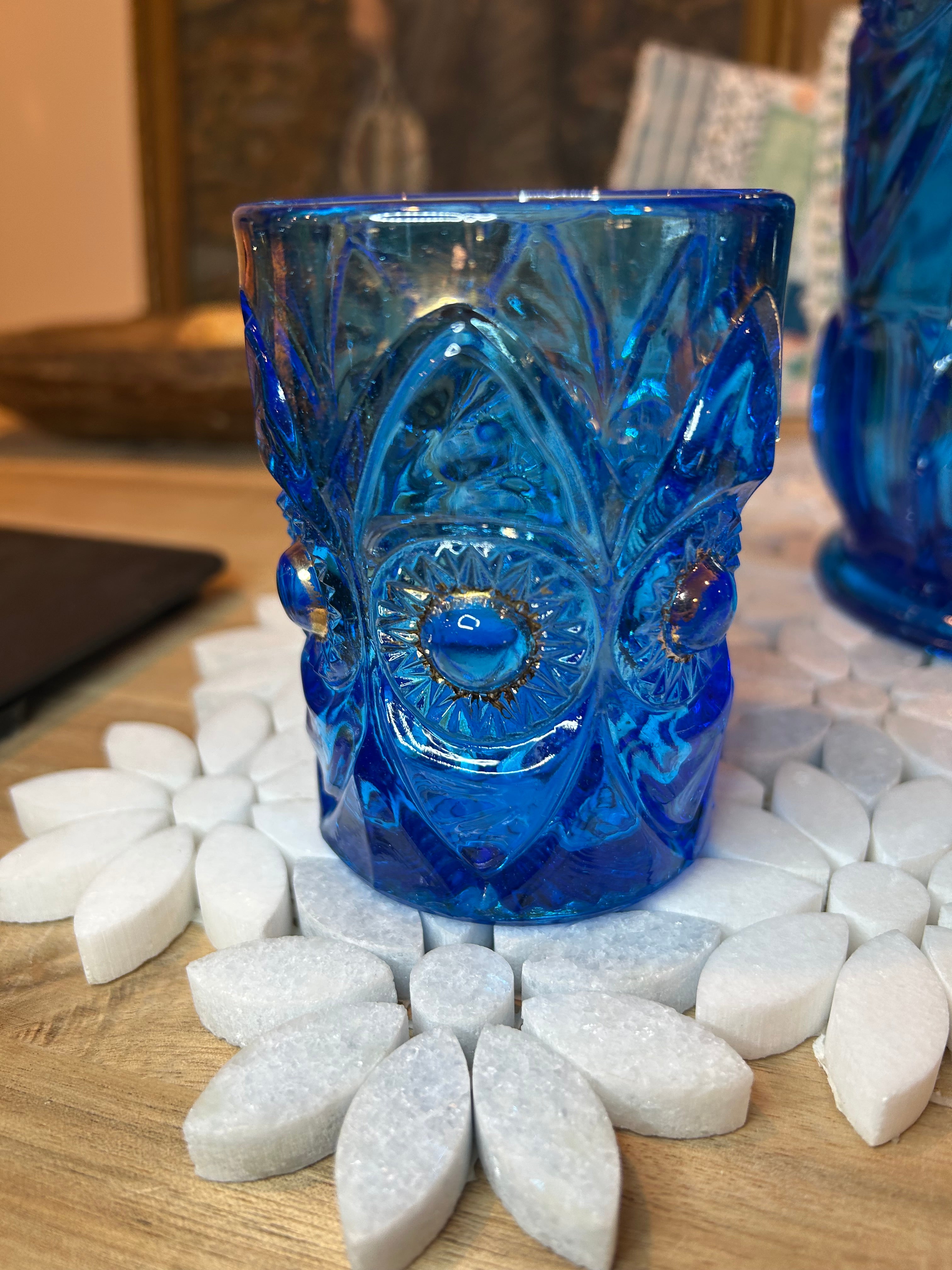 Five-Piece EAPG Blue Glassware Set-Antique