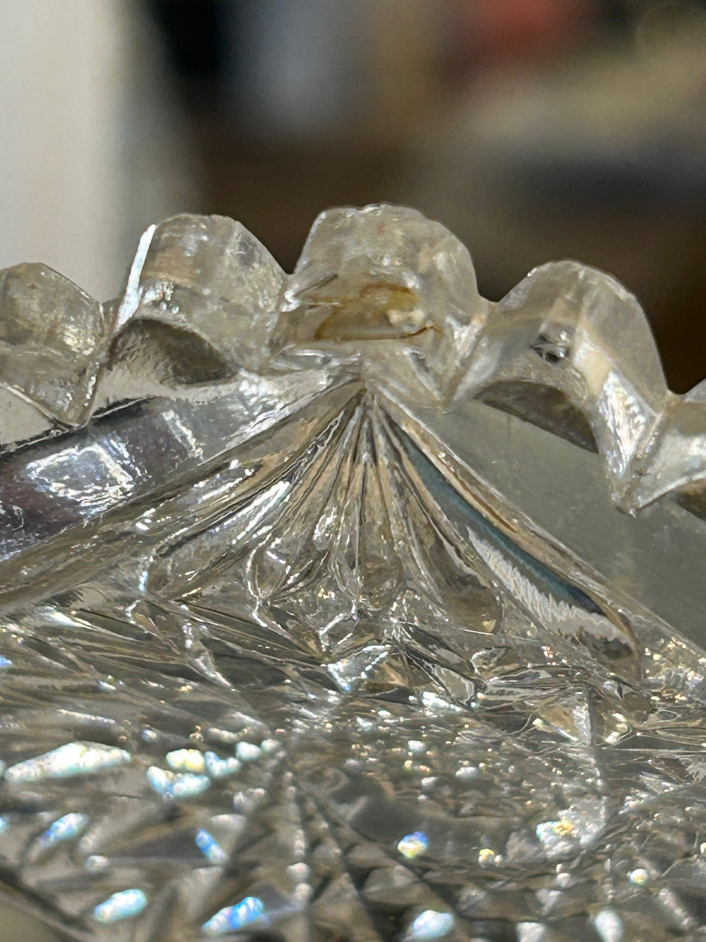 American Brilliant Period Cut Crystal Bowl with Starburst Pattern Antique