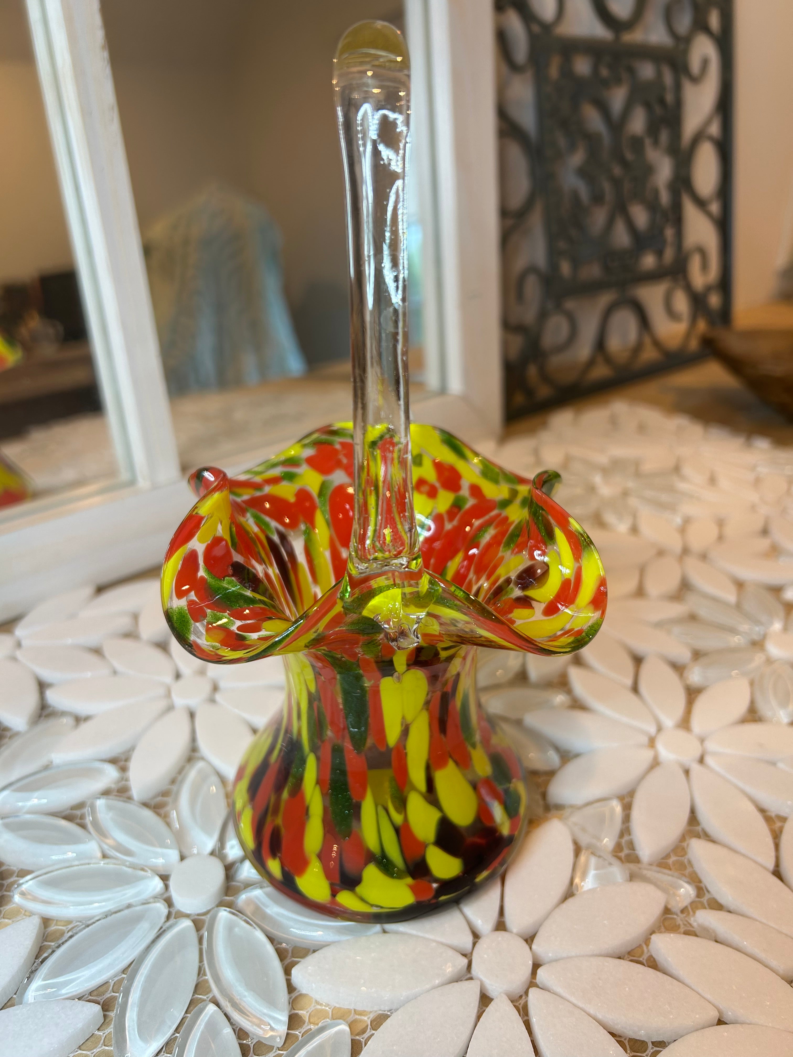 Frank Welz Art Glass Vase with Handle