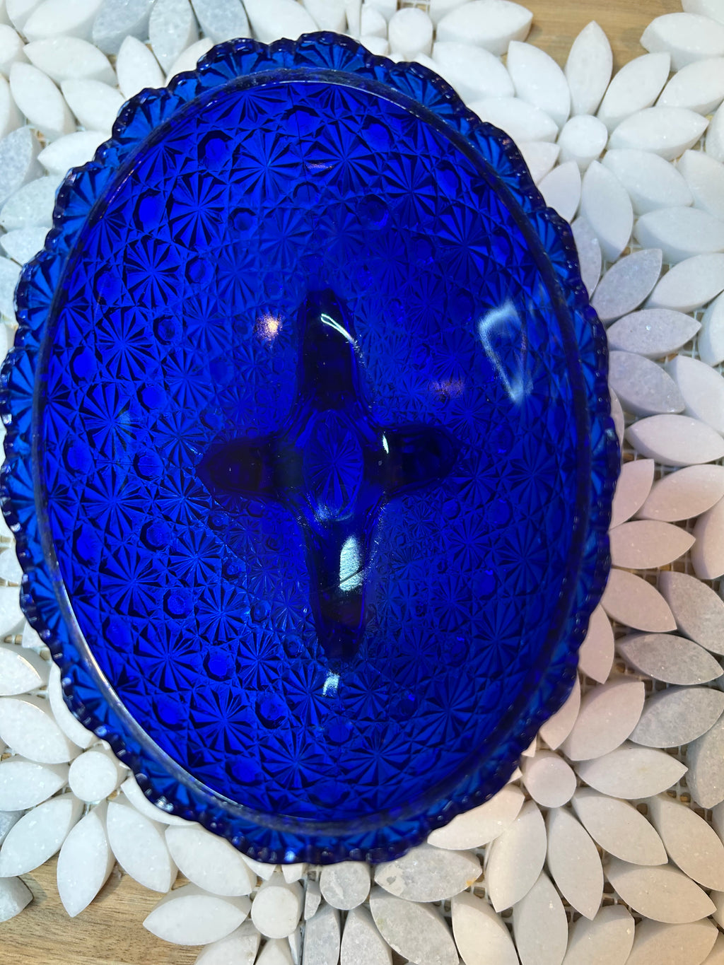 Vintage L.G. Wright Glass Daisy Button Footed Trinket Dish