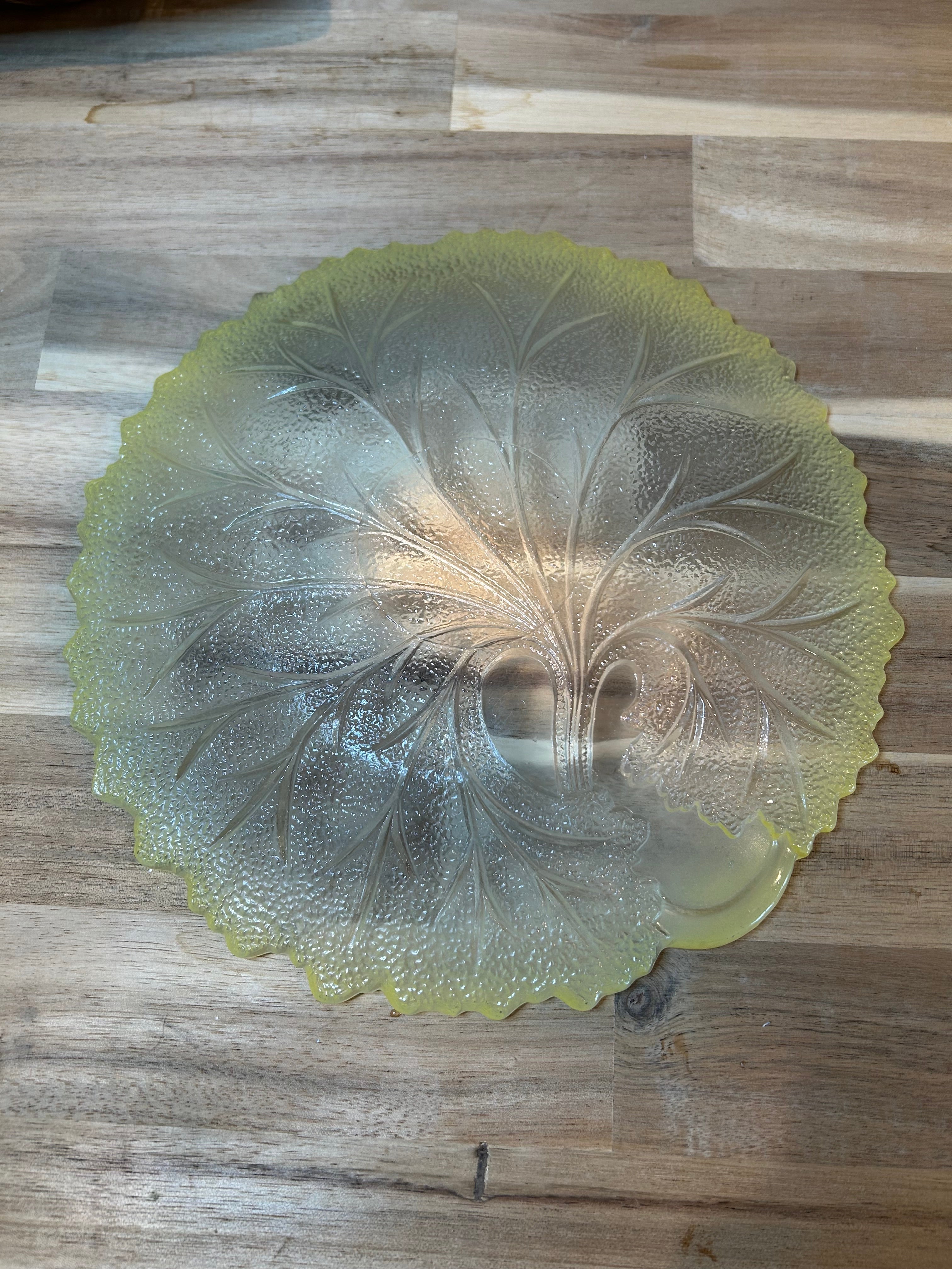 Yellow Frosted Pressed Glass Plate-Indiana Glass