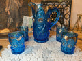 Five-Piece EAPG Blue Glassware Set-Antique