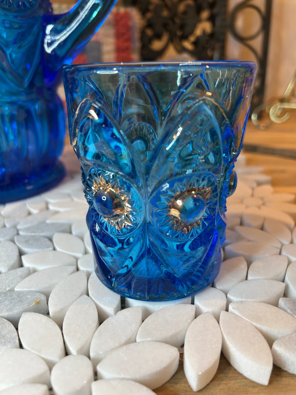 Five-Piece EAPG Blue Glassware Set-Antique