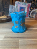 Northwood Blue Custard Glass Spooner with Gold Chrysanthemum Sprigs