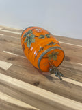 Vintage Italian Glass Whiskey Barrel Dispenser Hand Painted Grapes