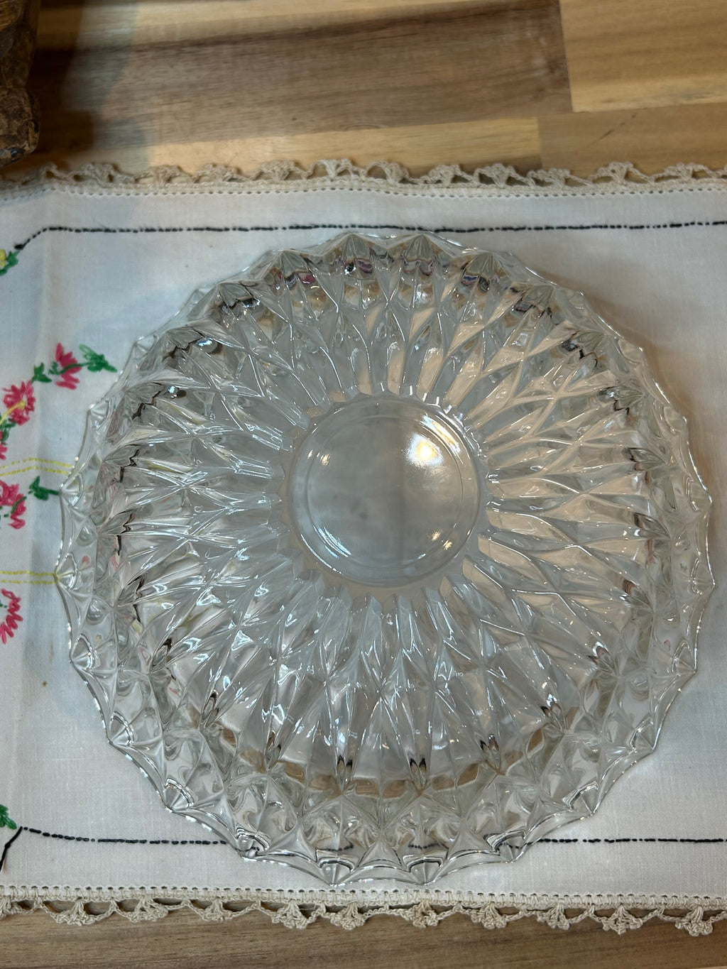 Diamond Cut Clear Glass Serving Bowl Vintage