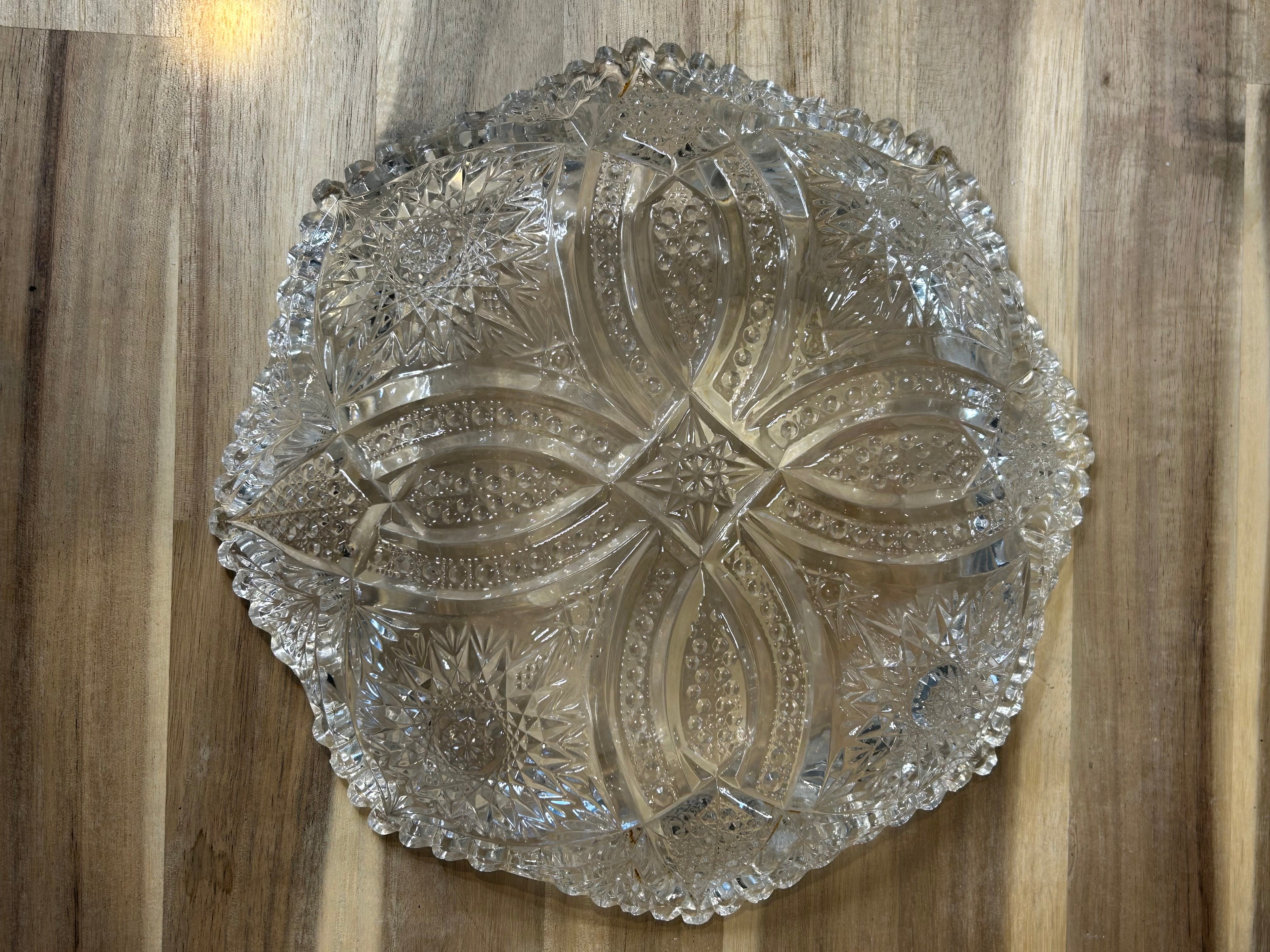 American Brilliant Period Cut Crystal Bowl with Starburst Pattern Antique