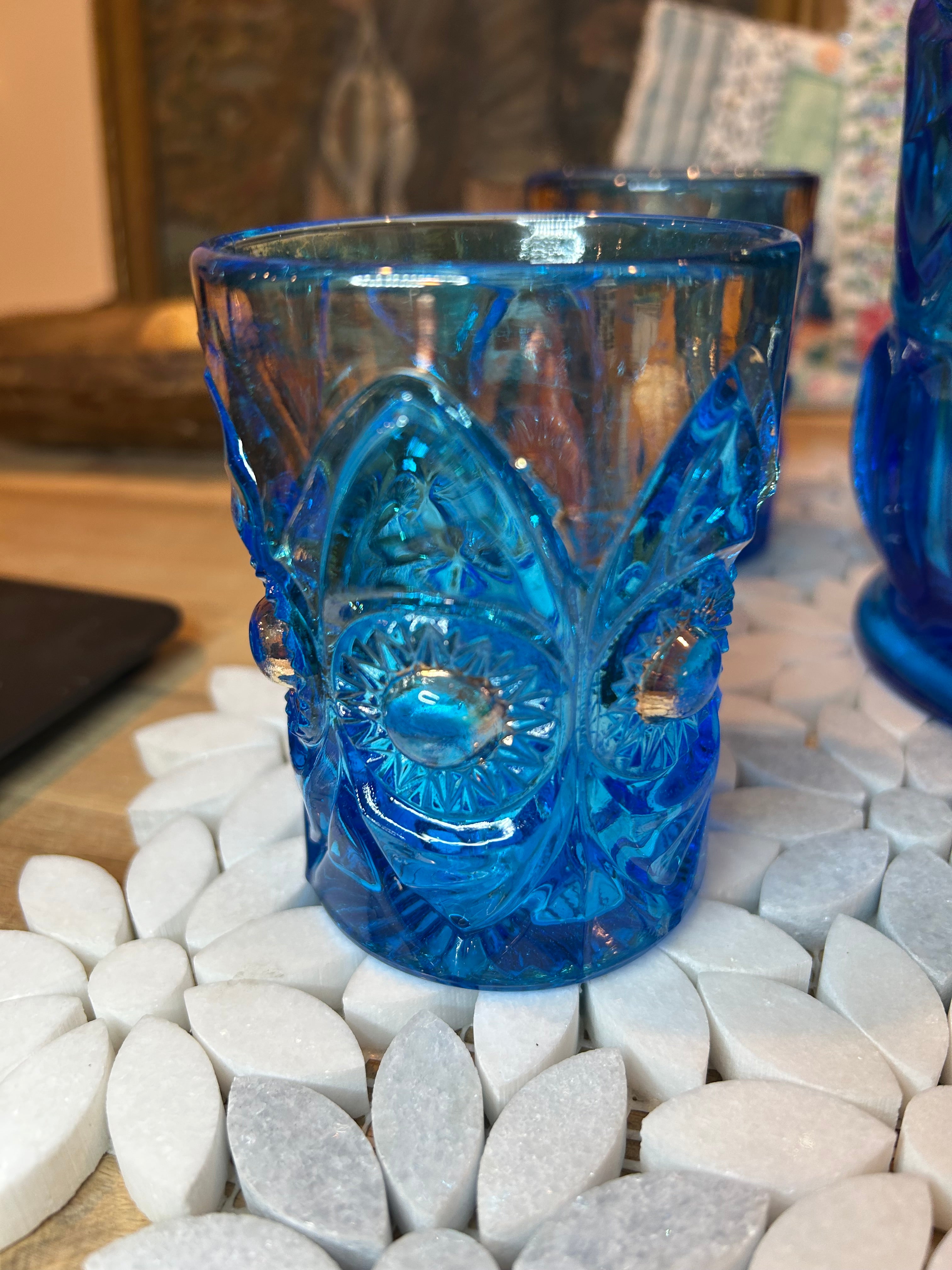 Five-Piece EAPG Blue Glassware Set-Antique