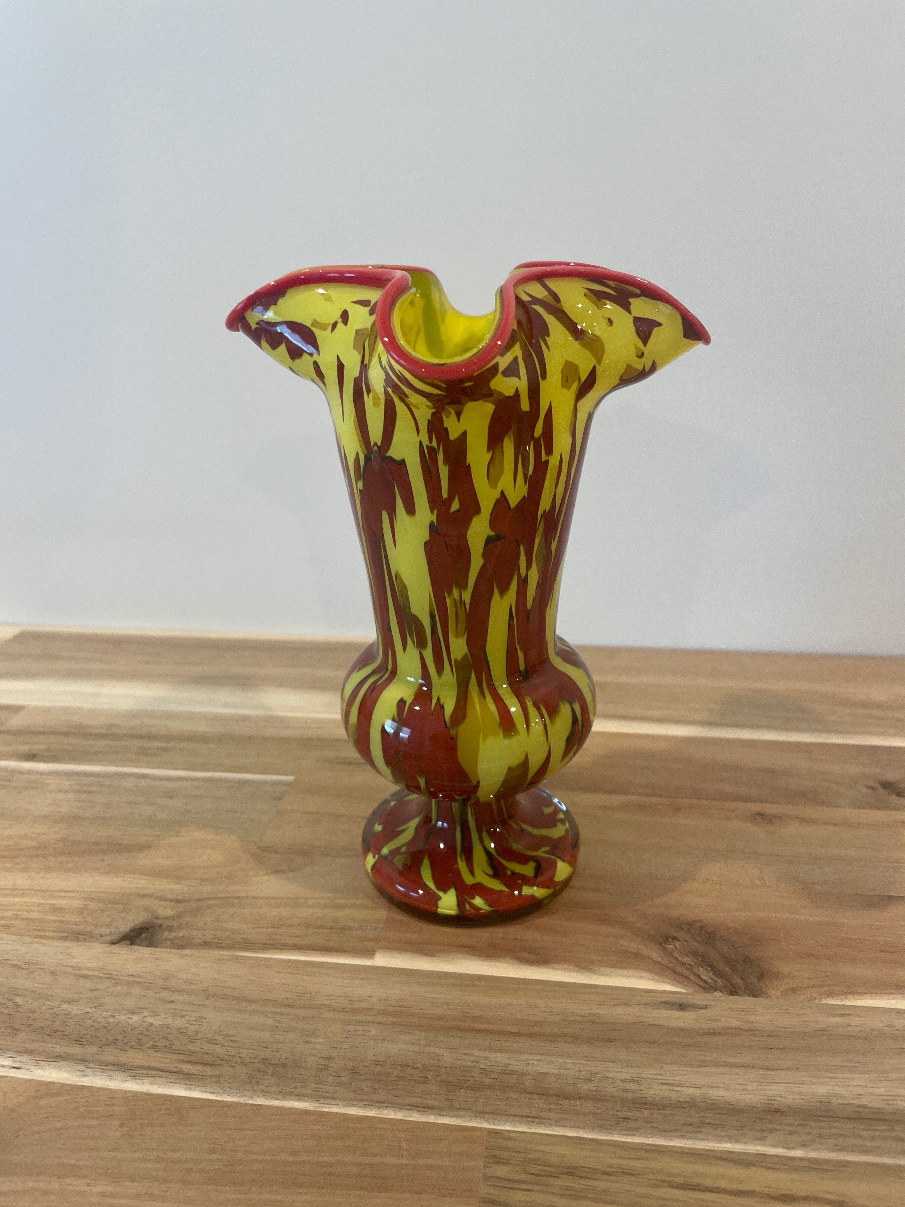 Vintage Ruffled Edge Glass Vase