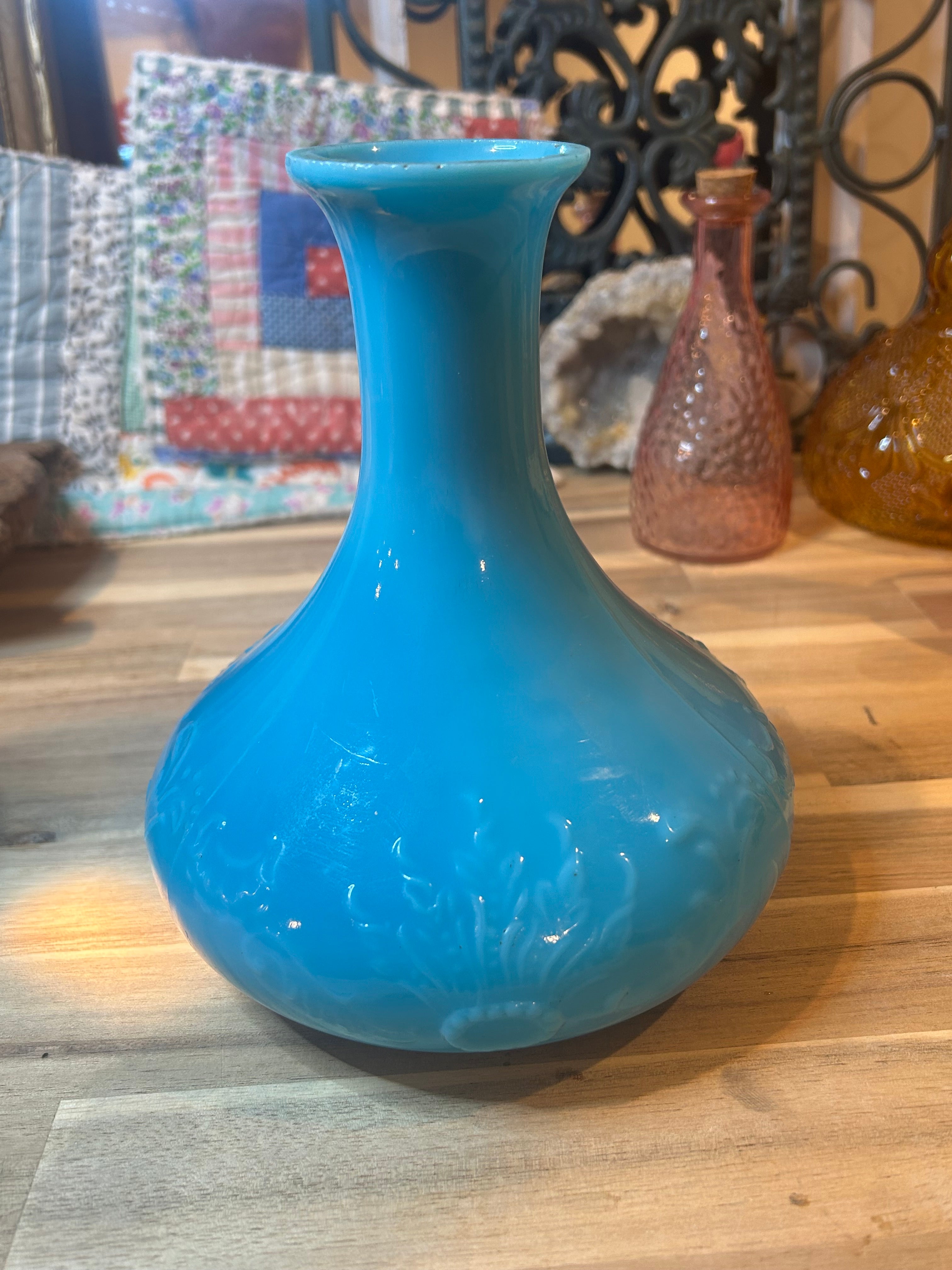 Blue Opaline Glass Decanters - Pair