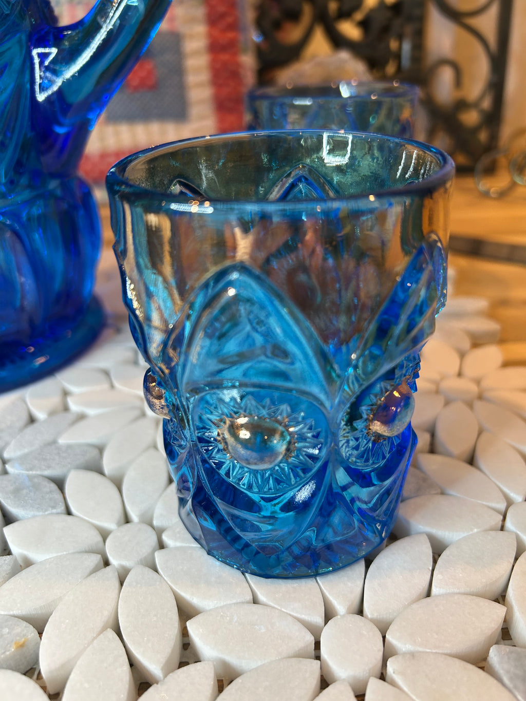 Five-Piece EAPG Blue Glassware Set-Antique