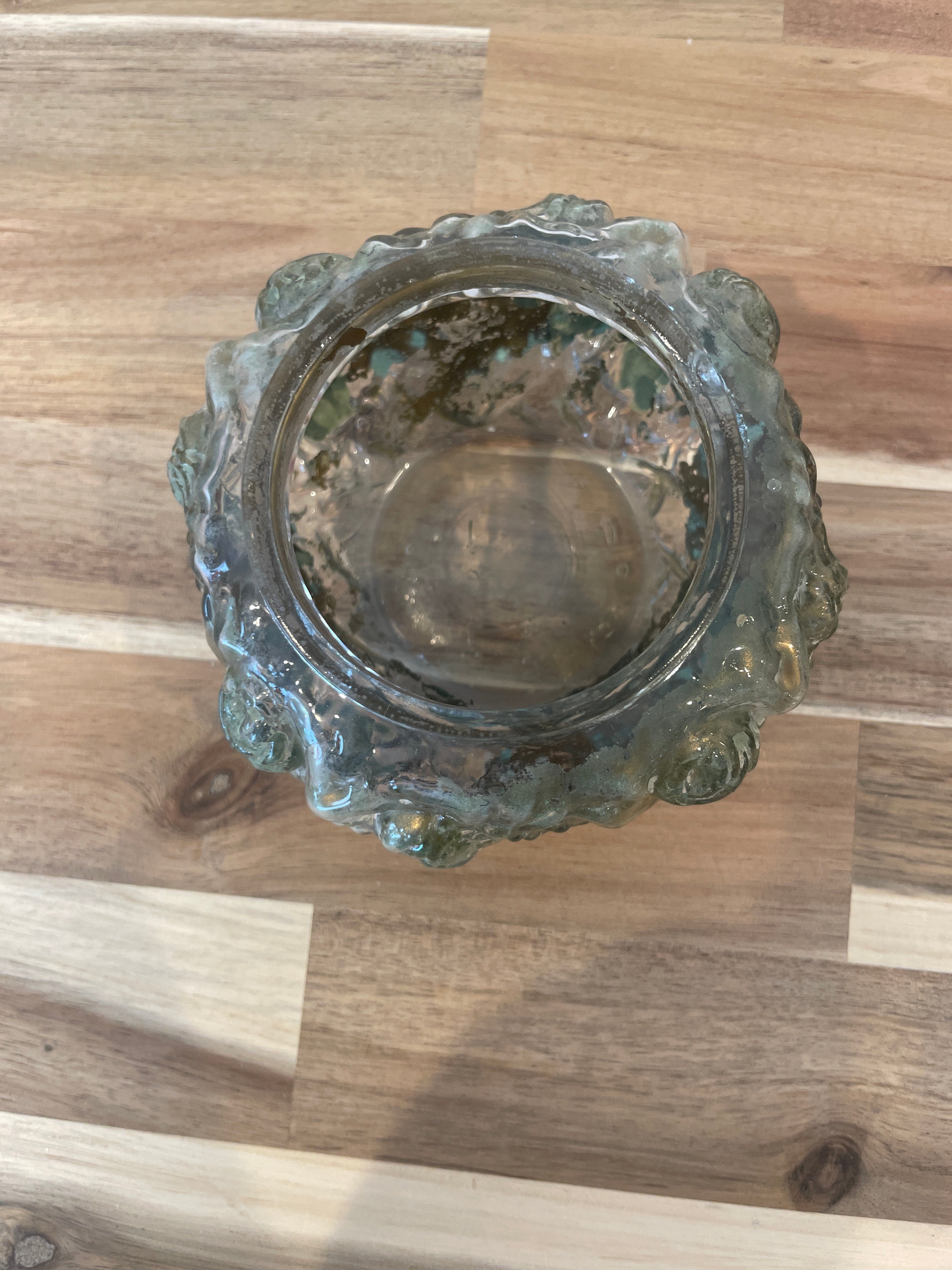 Vintage Victorian Gilt Rose Trinket Vanity Powder Puff Box Goofus Glass