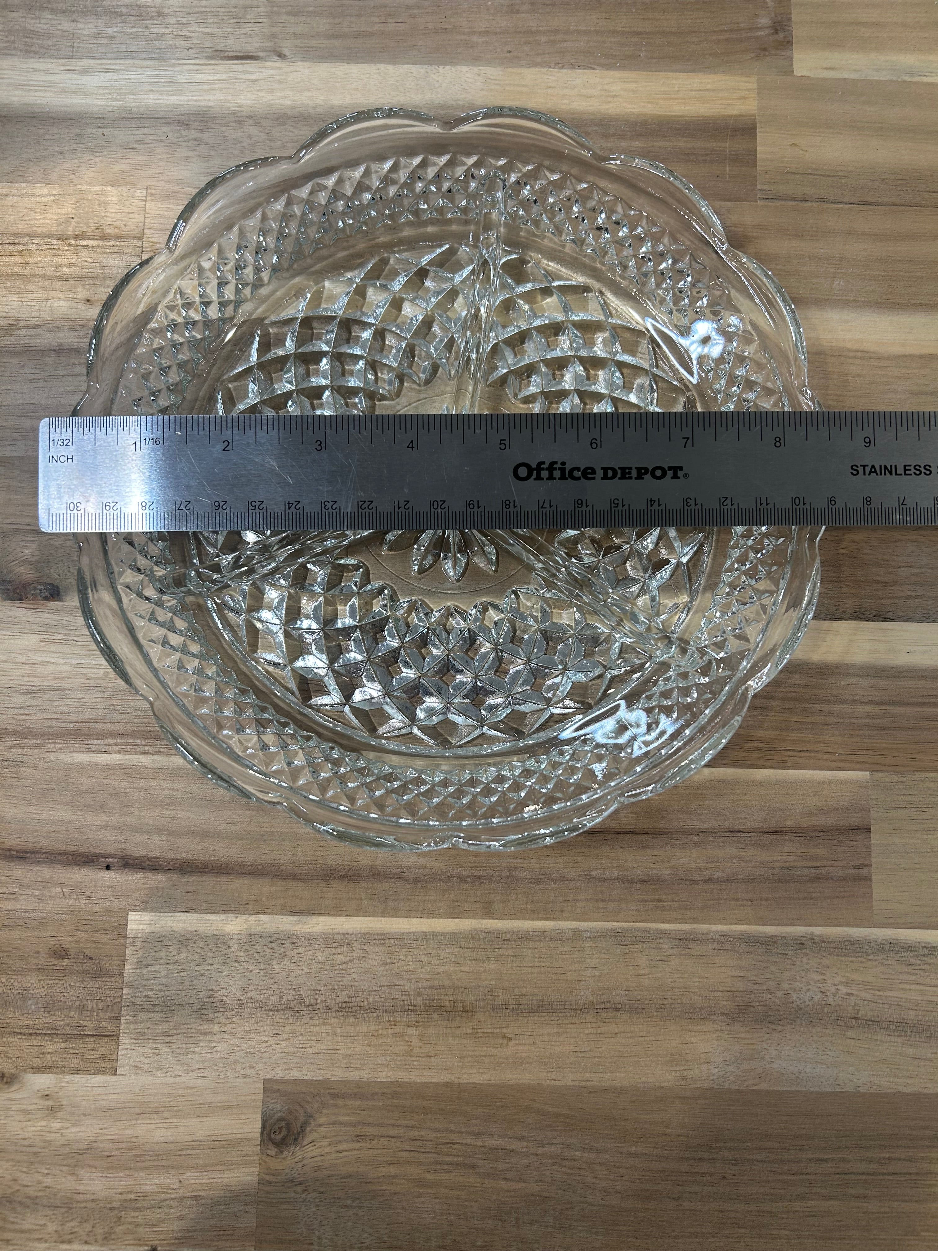 Anchor Hocking Wexford Pattern Clear Glass Divided Serving Dish