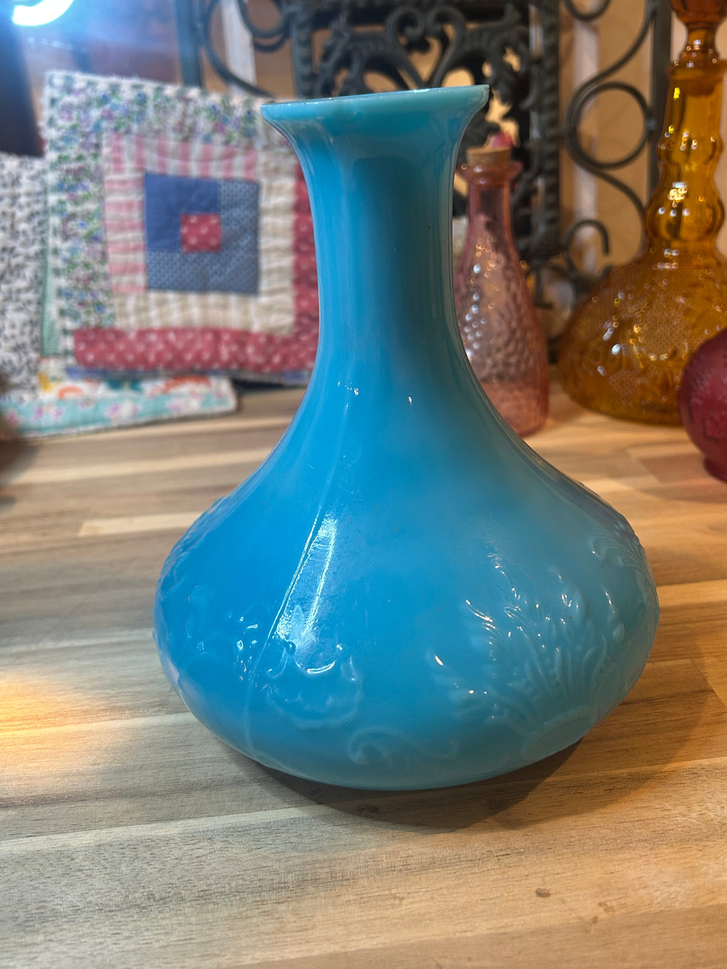 Blue Opaline Glass Decanters - Pair
