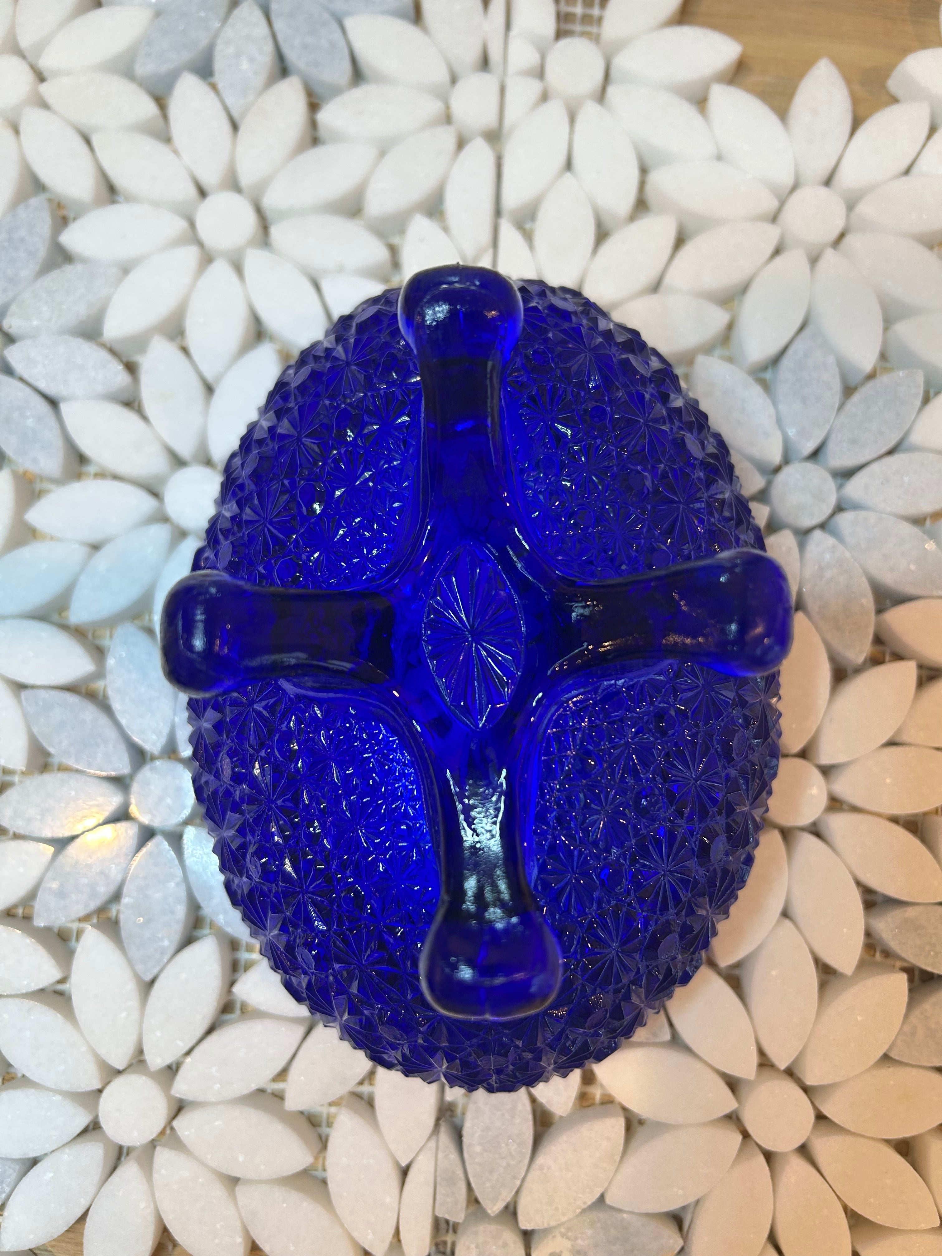 Vintage L.G. Wright Glass Daisy Button Footed Trinket Dish