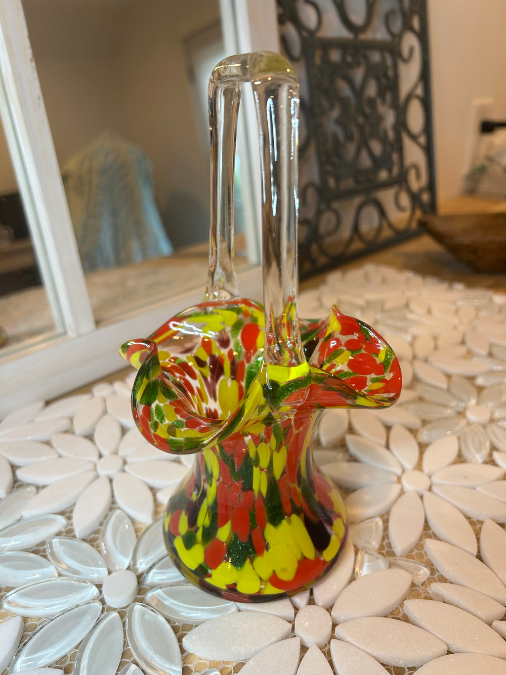 Frank Welz Art Glass Vase with Handle