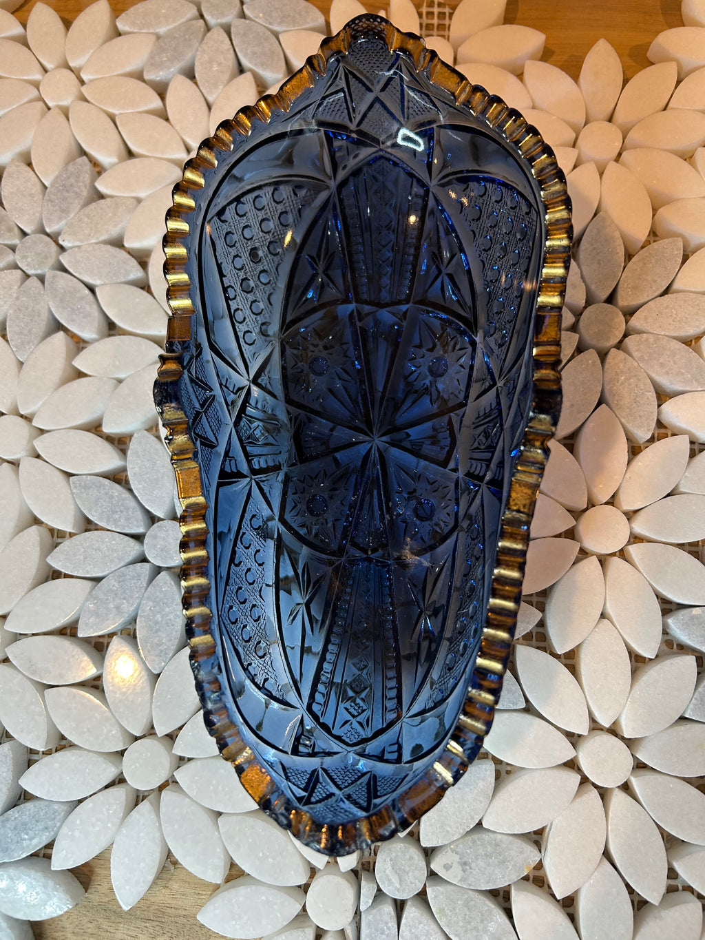 Vintage Cobalt Cut Dish-European