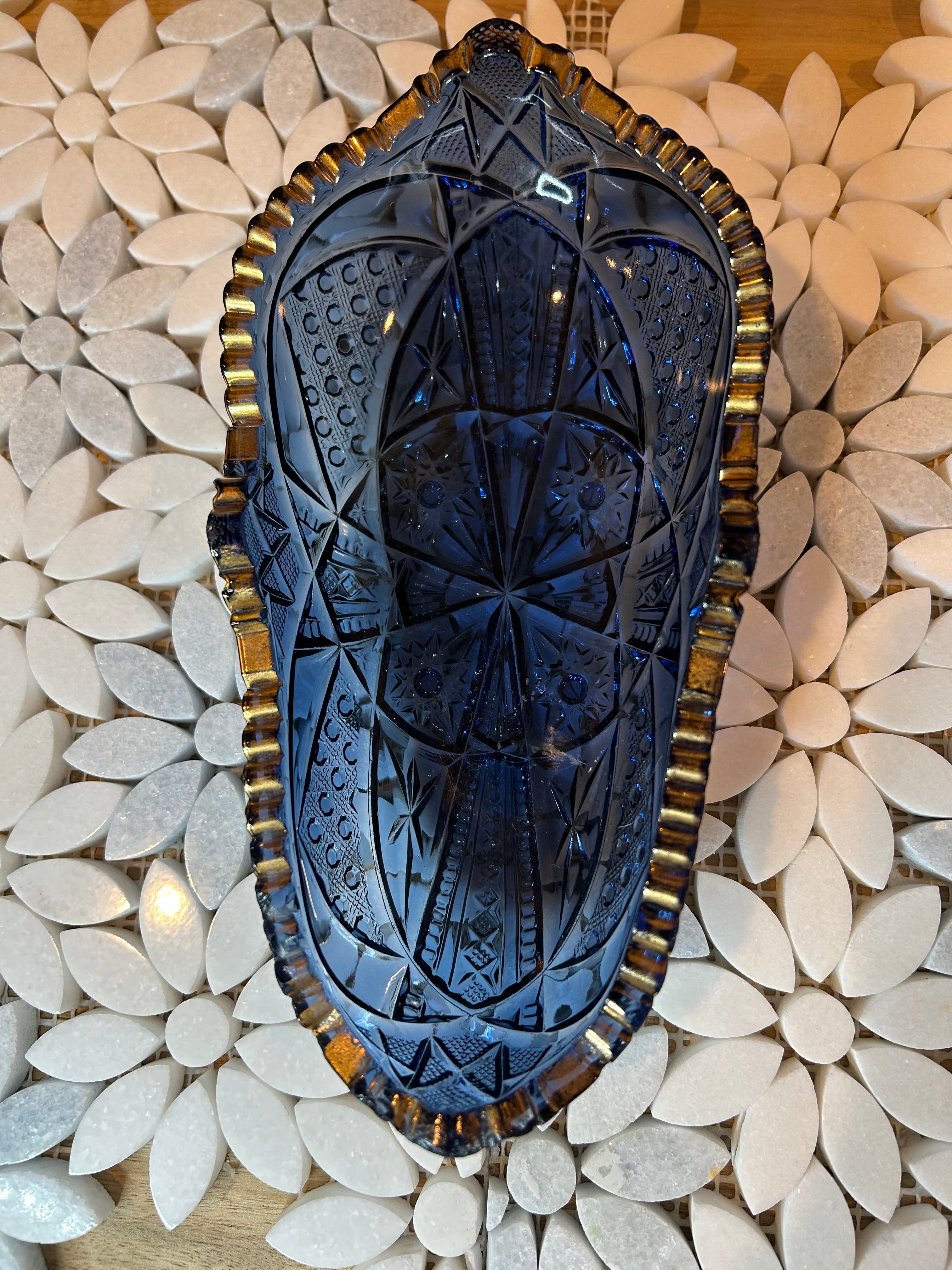 Vintage Cobalt Cut Dish-European