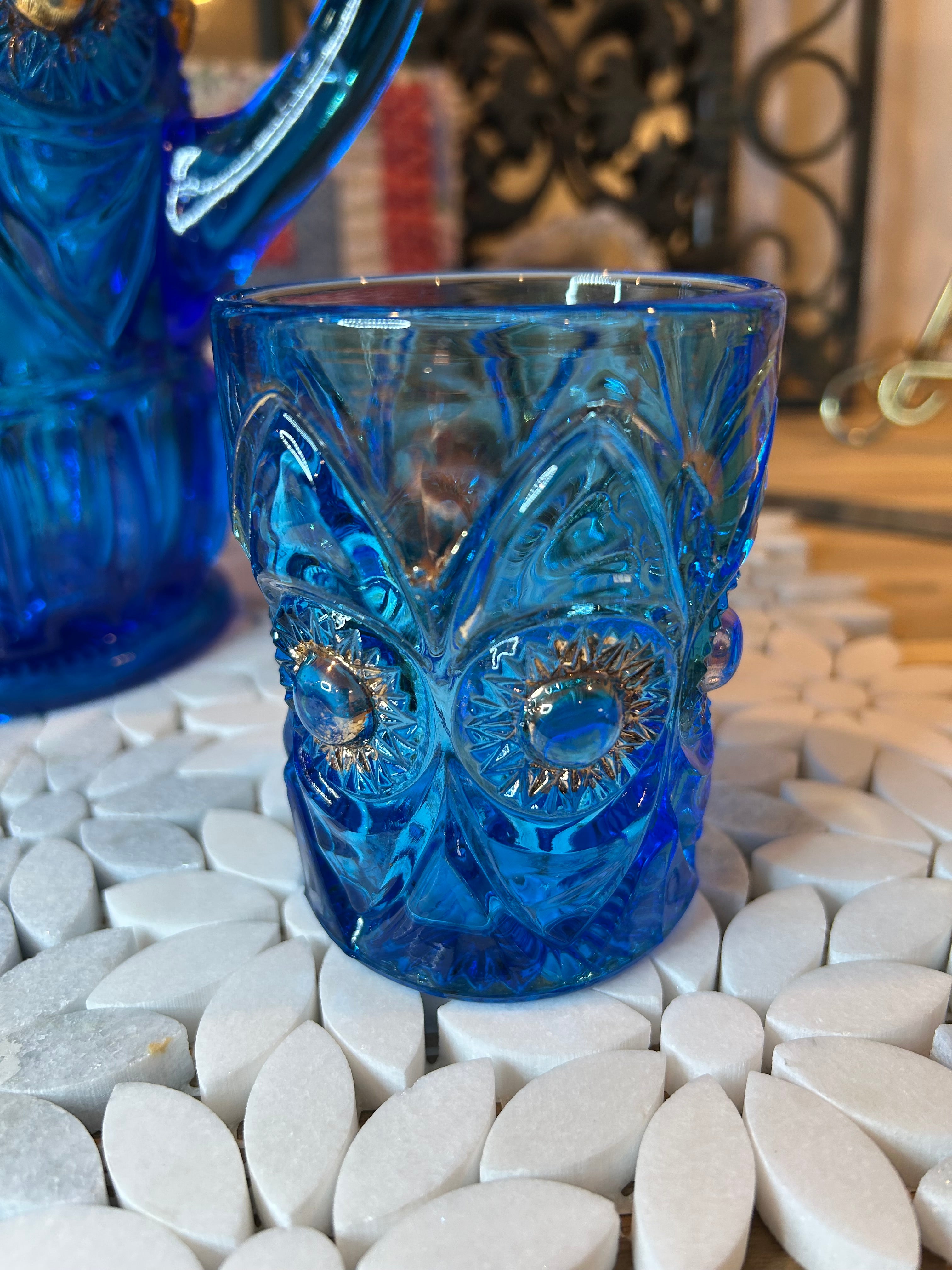 Five-Piece EAPG Blue Glassware Set-Antique