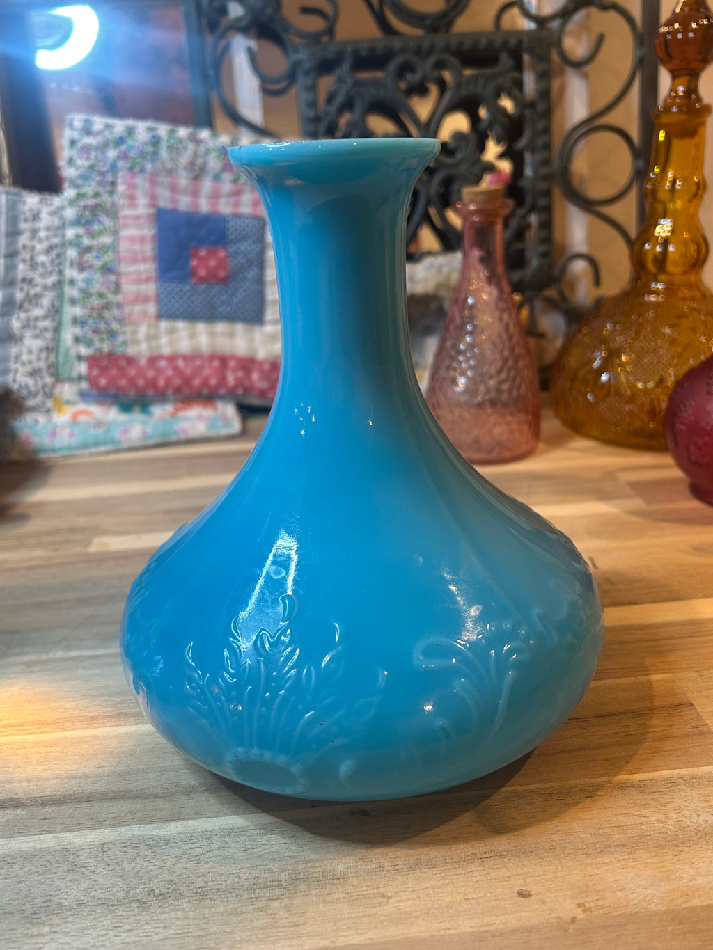 Blue Opaline Glass Decanters - Pair