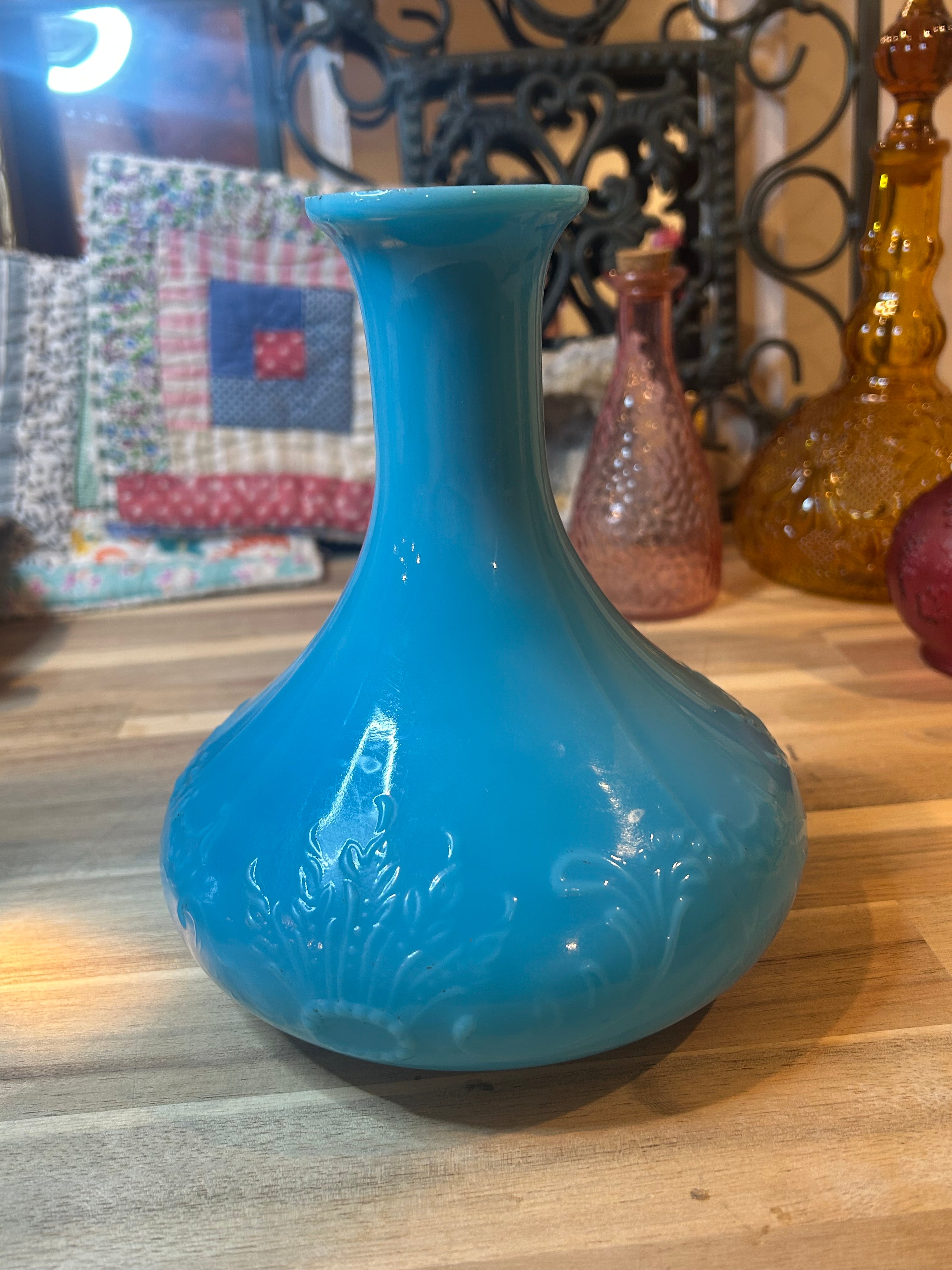 Blue Opaline Glass Decanters - Pair