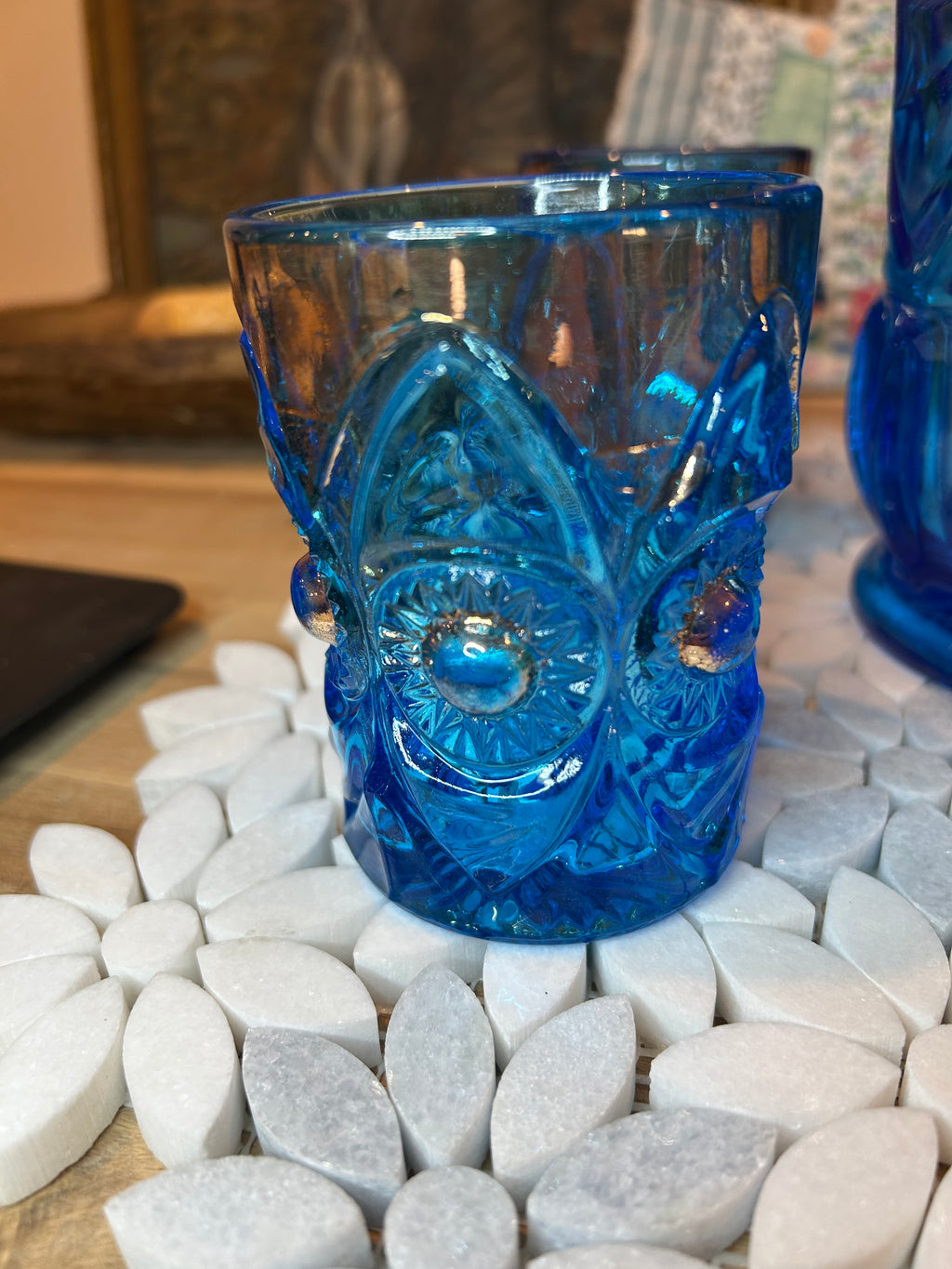 Five-Piece EAPG Blue Glassware Set-Antique