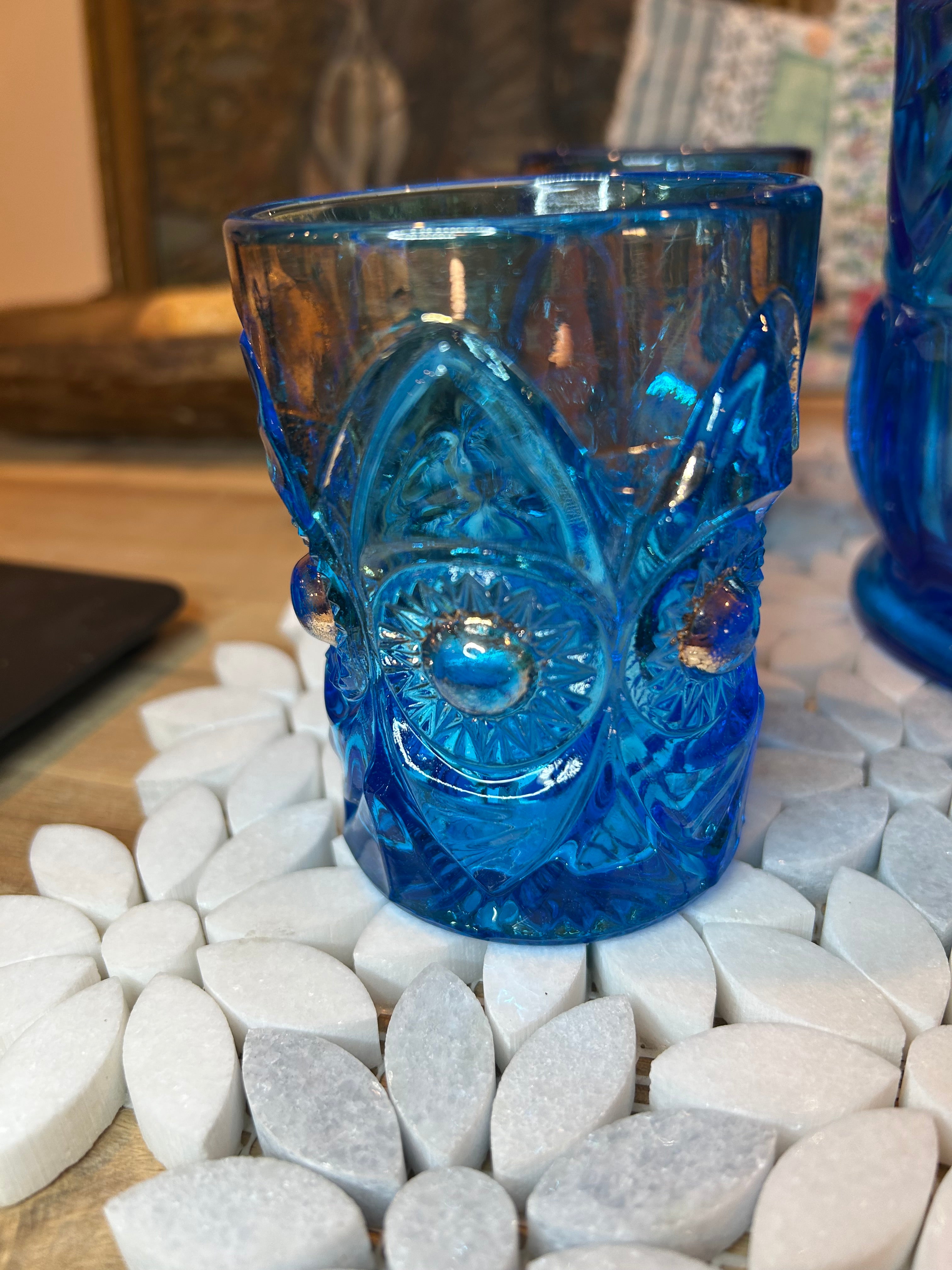Five-Piece EAPG Blue Glassware Set-Antique