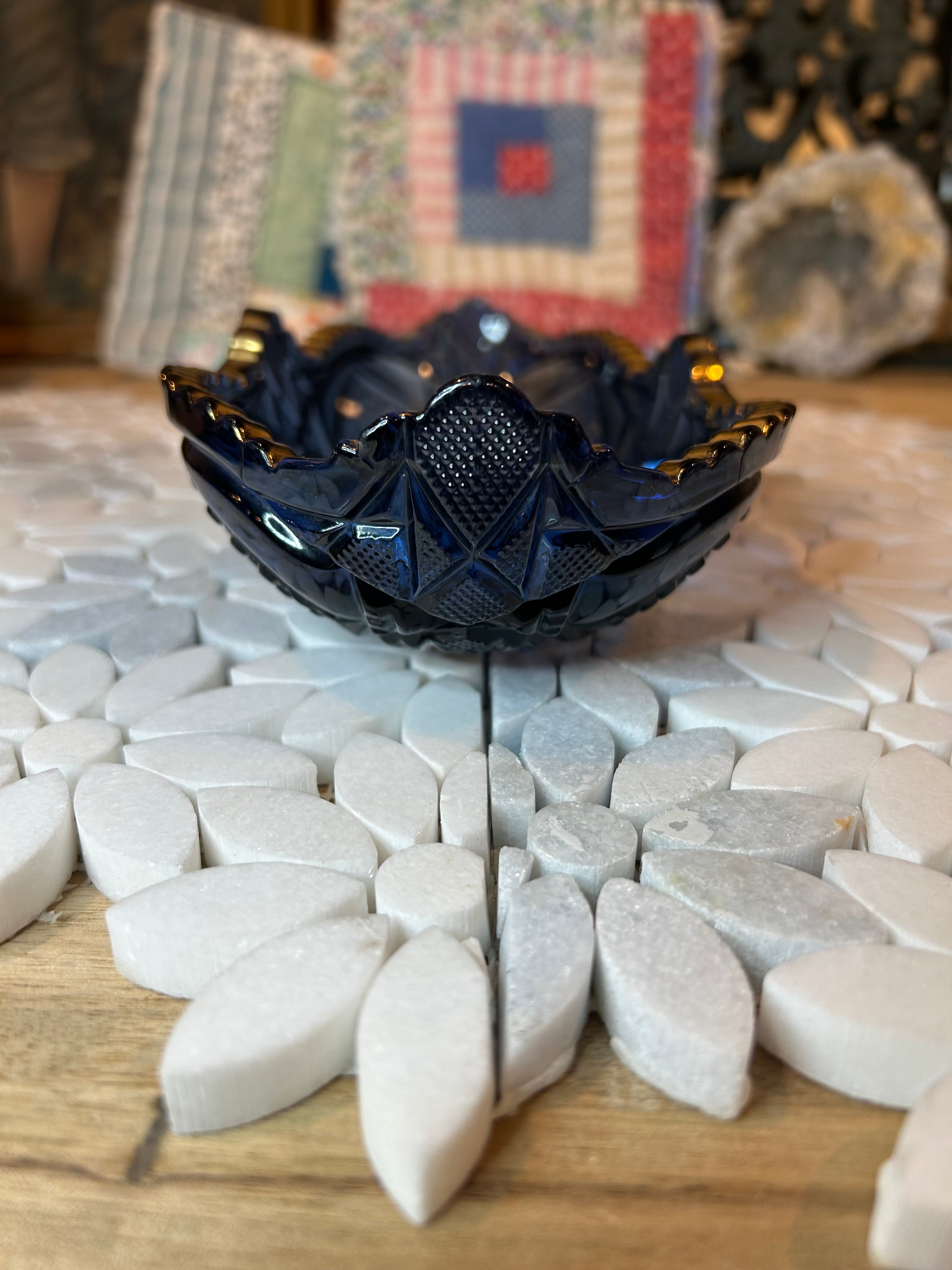 Vintage Cobalt Cut Dish-European