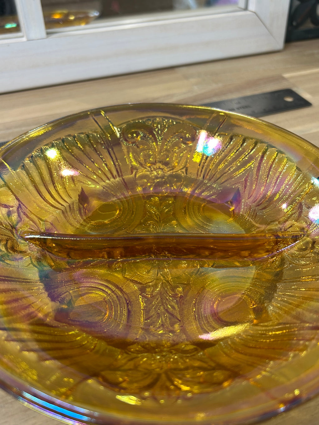 Vintage Indiana Glass Marigold Carnival Glass Divided Serving Dish
