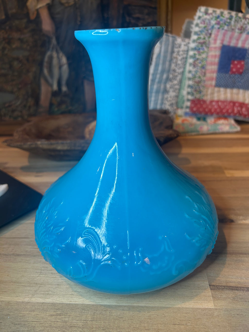 Blue Opaline Glass Decanters - Pair