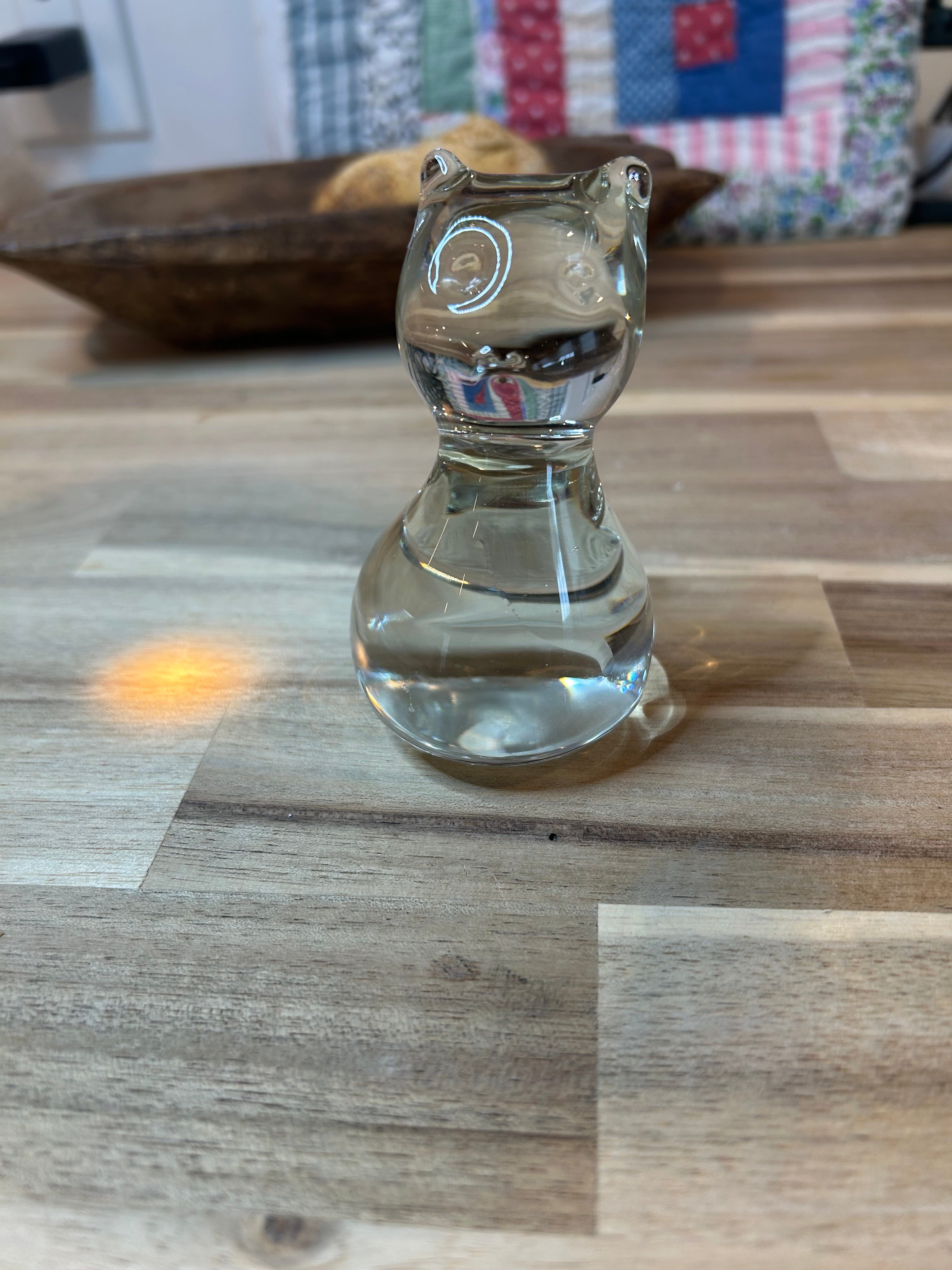 Glass Cat, Hand Blown Vintage Heavy