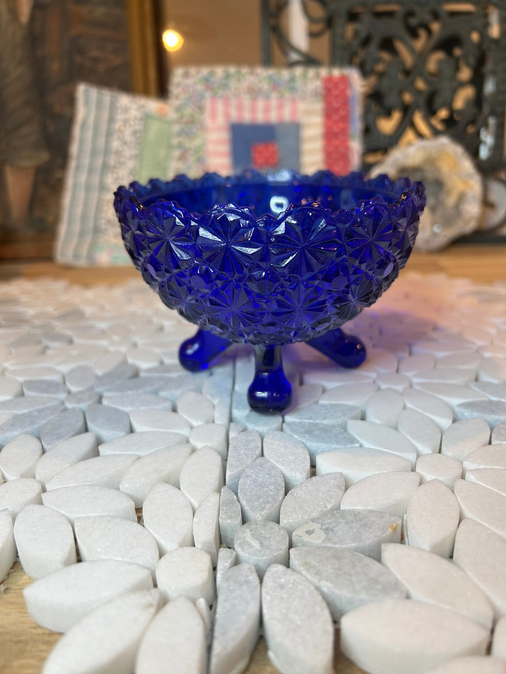 Vintage L.G. Wright Glass Daisy Button Footed Trinket Dish